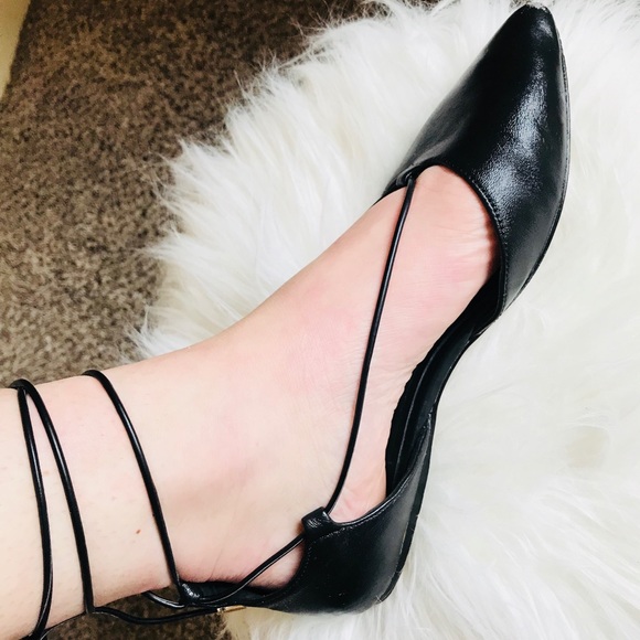 ALDO Black Pointy Lace-Up Flats - Picture 2 of 8